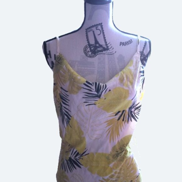 Vici soft slip dress adjustable botanic prints Monstera with side split size M - Picture 5 of 11